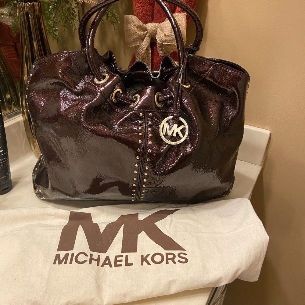 Michael Kors patent leather studded oversized bag